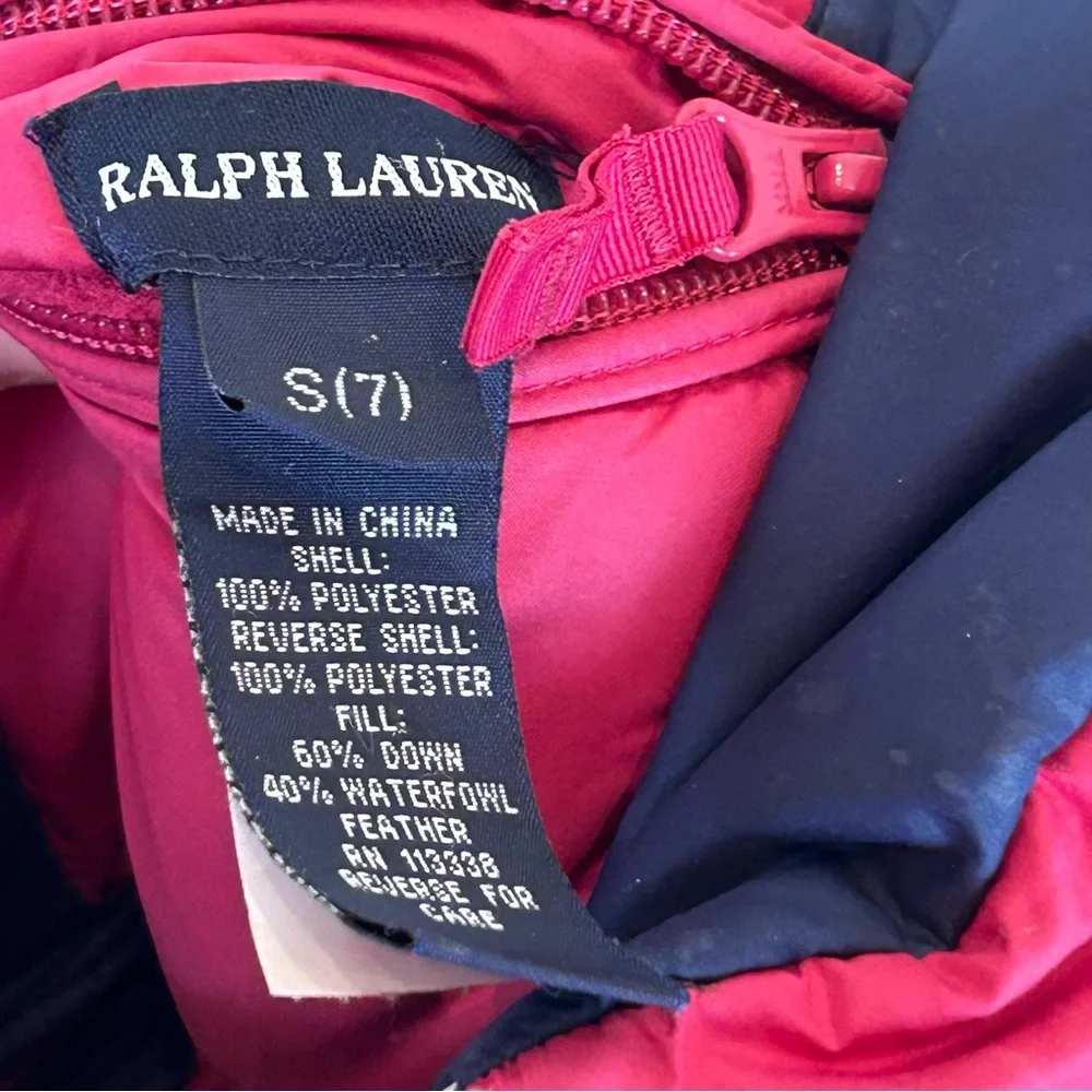 Vtg 90s Ralph Lauren Down Puffer Jacket‎ Girls Small Reversible Pony Crested
